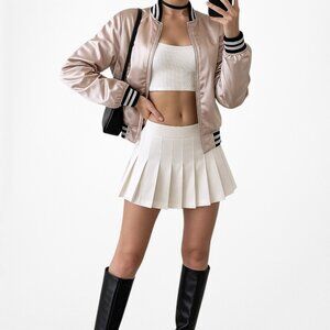 Vintage Y2K Pink Satin Casual Varsity Style Bomber Jacket Size XS/S